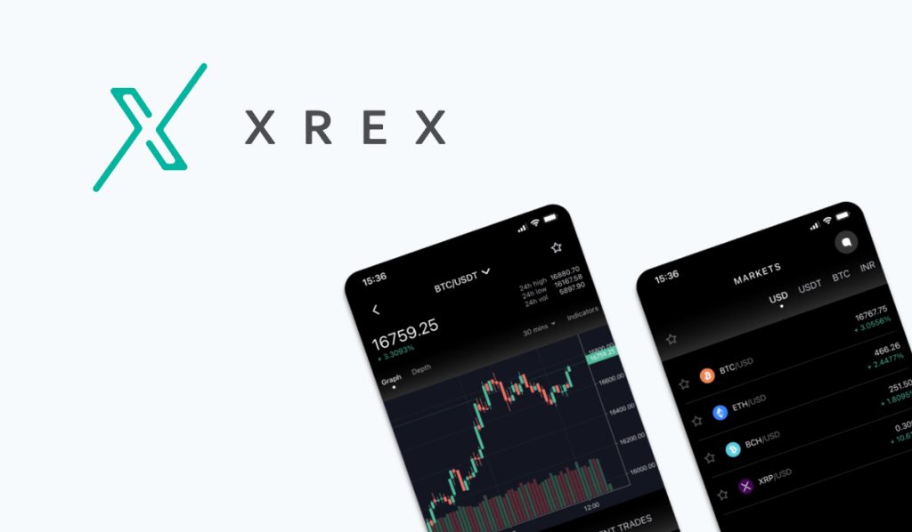 a photo of two mobile apps showing xrex digital exchange mobile app