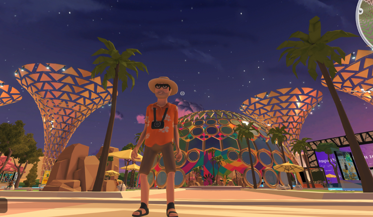 a character in a straw hat aloha shirt khaki shorts in impactnft alliance virtual exhibition