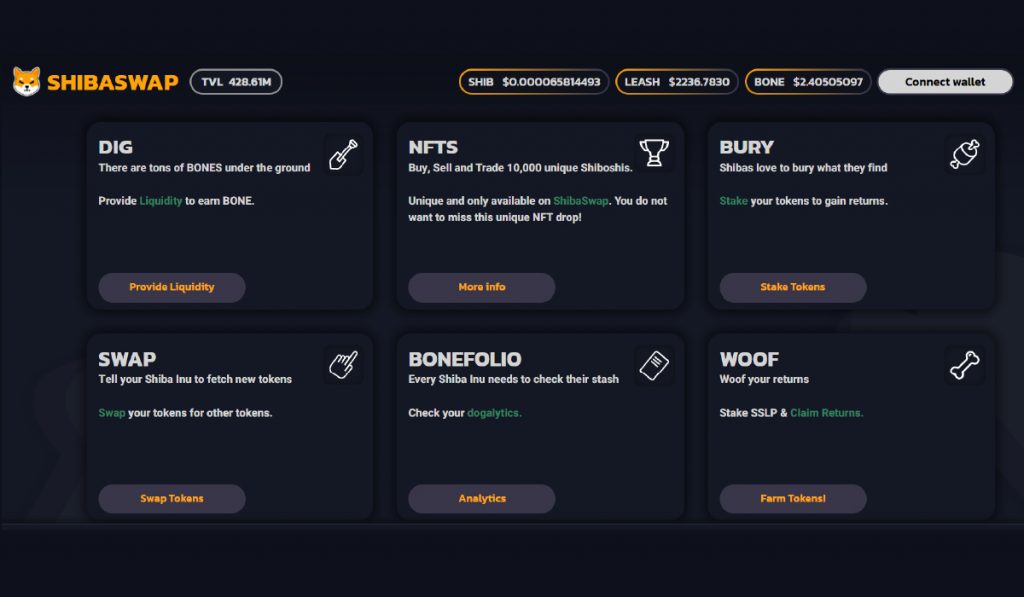 A screenshot of the ShibaSwap platform Shiba Inu Coin