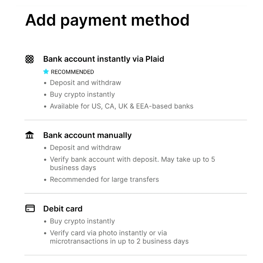 Step #3: Choose the second option to add local banks, or the third option to add a debit card.