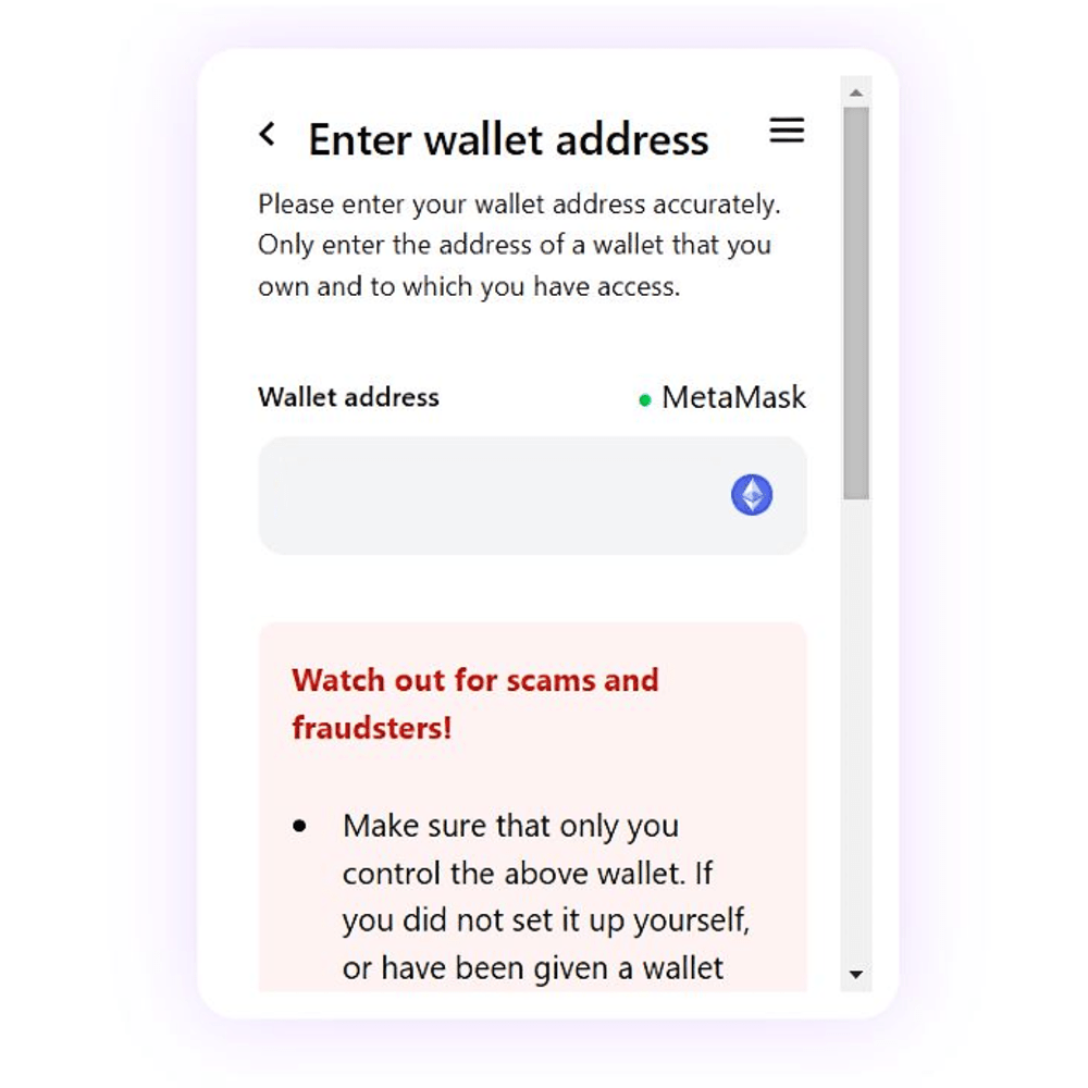 Step #2: Key in your wallet address.