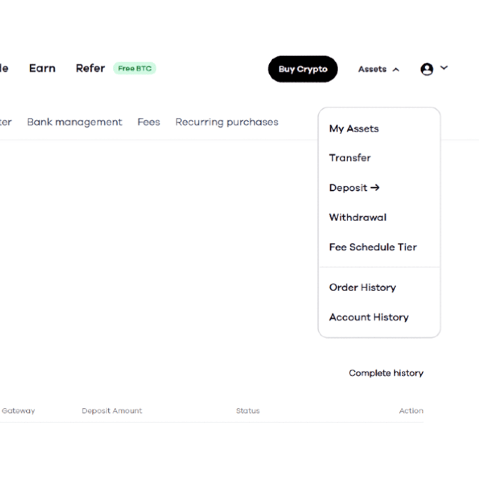 Step #2: Click on “Assets” on the top-right and choose “Deposit”.