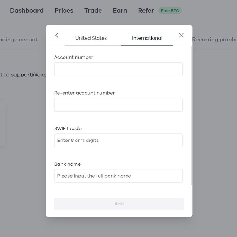Step #4: Click the ‘International’ tab before entering your bank details.