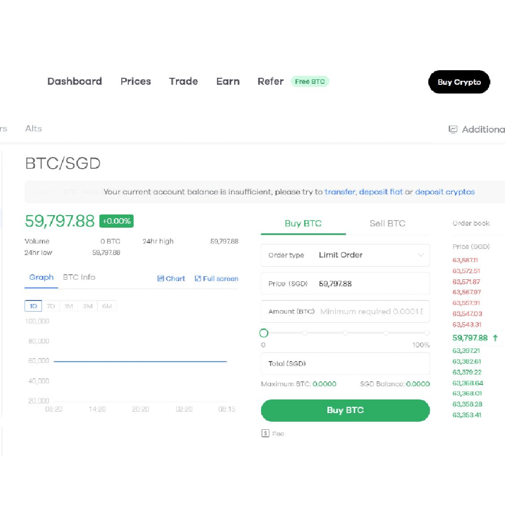 Step #6: To swap your deposited funds for cryptocurrencies, go to the ‘Trade’ option and select the SGD pair.
