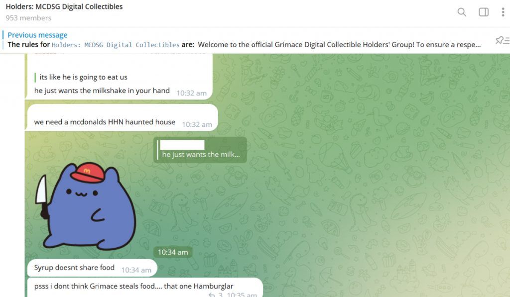 The Telegram messaging chat is busy with comments from participants.