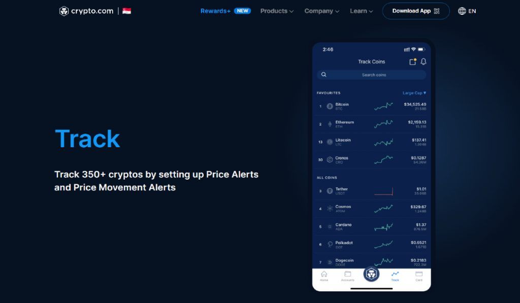 Crypto.com's platform showing the different functionalities as a crypto exchange.